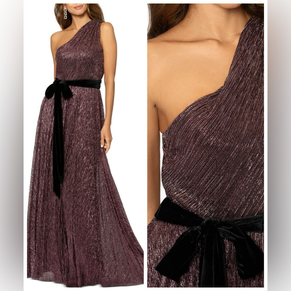 🎉🎉ONE DAY ⬇️⬇️⬇️NWT Betsy & Adam Metallic Rose/Black One Shoulder Gown Sz 12